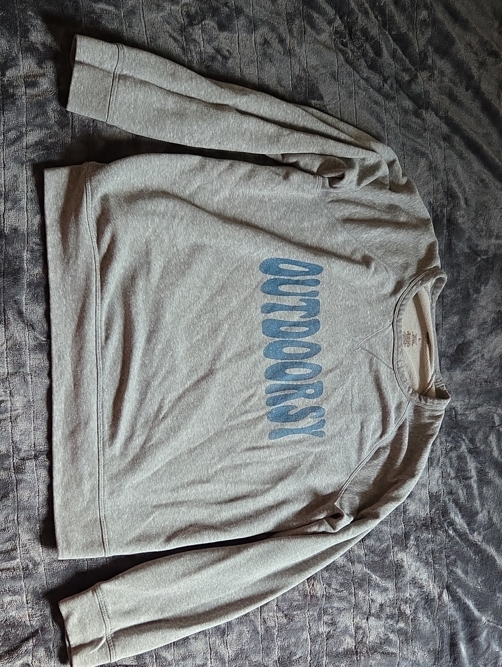 Gray Crewneck Sweater with Blue Text - Unbranded